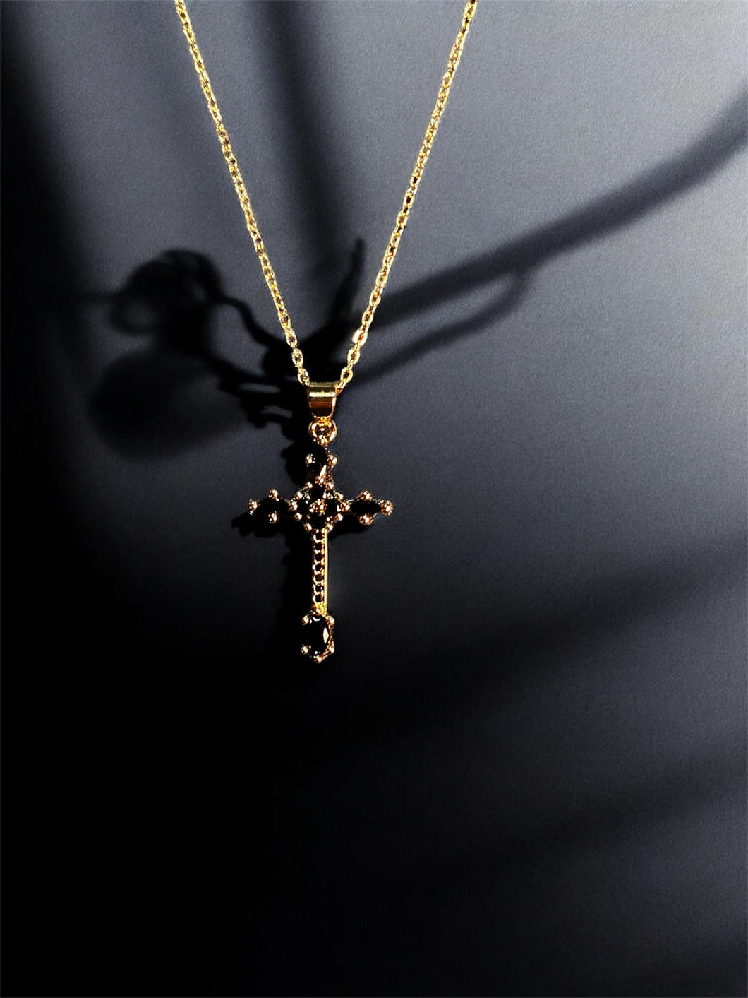 Black Marquise Gold Cross
