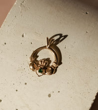 Load image into Gallery viewer, Vintage 14K Claddagh with Emerald Pendant
