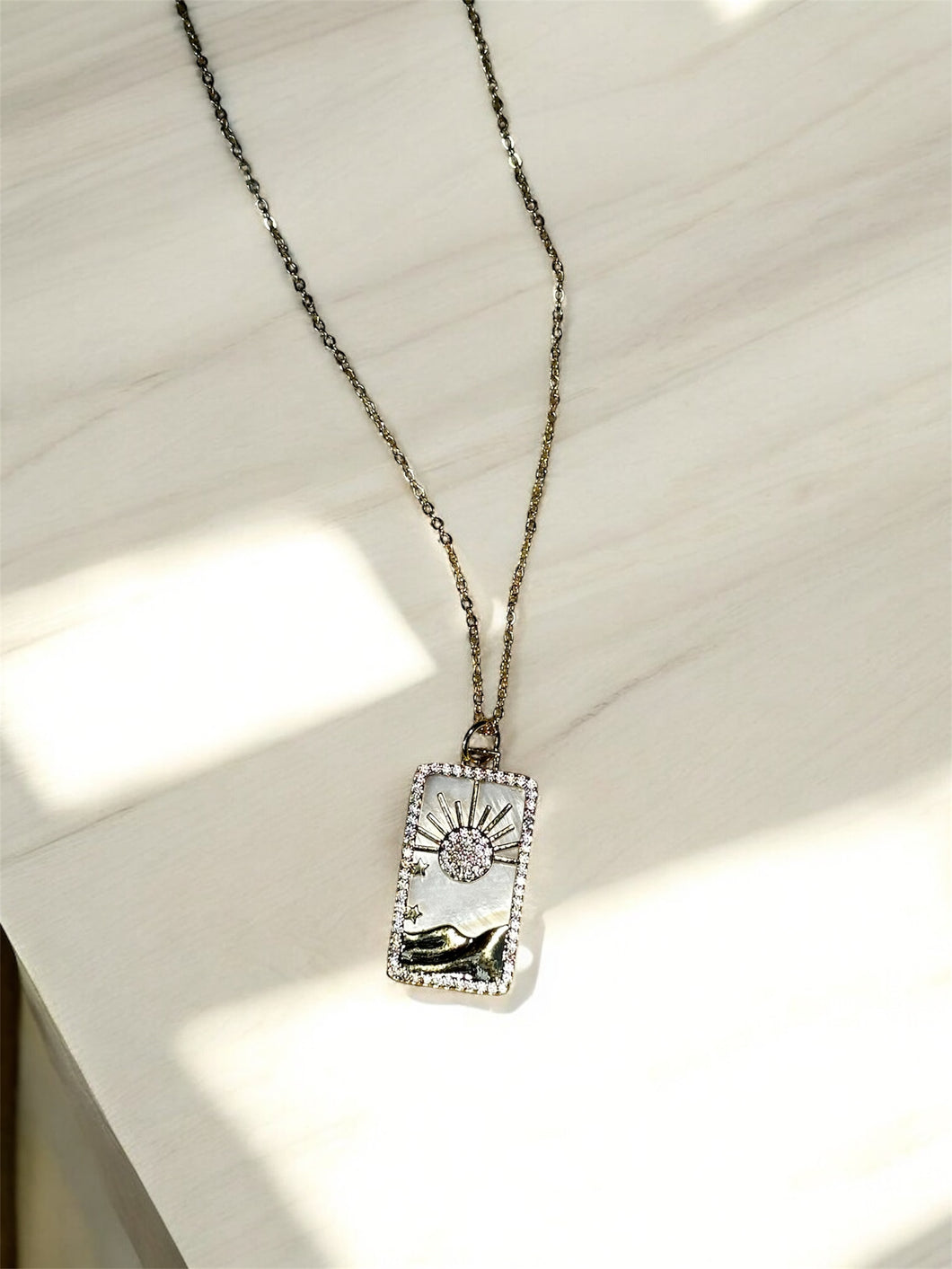 Pearl Sun Tag Charm Necklace