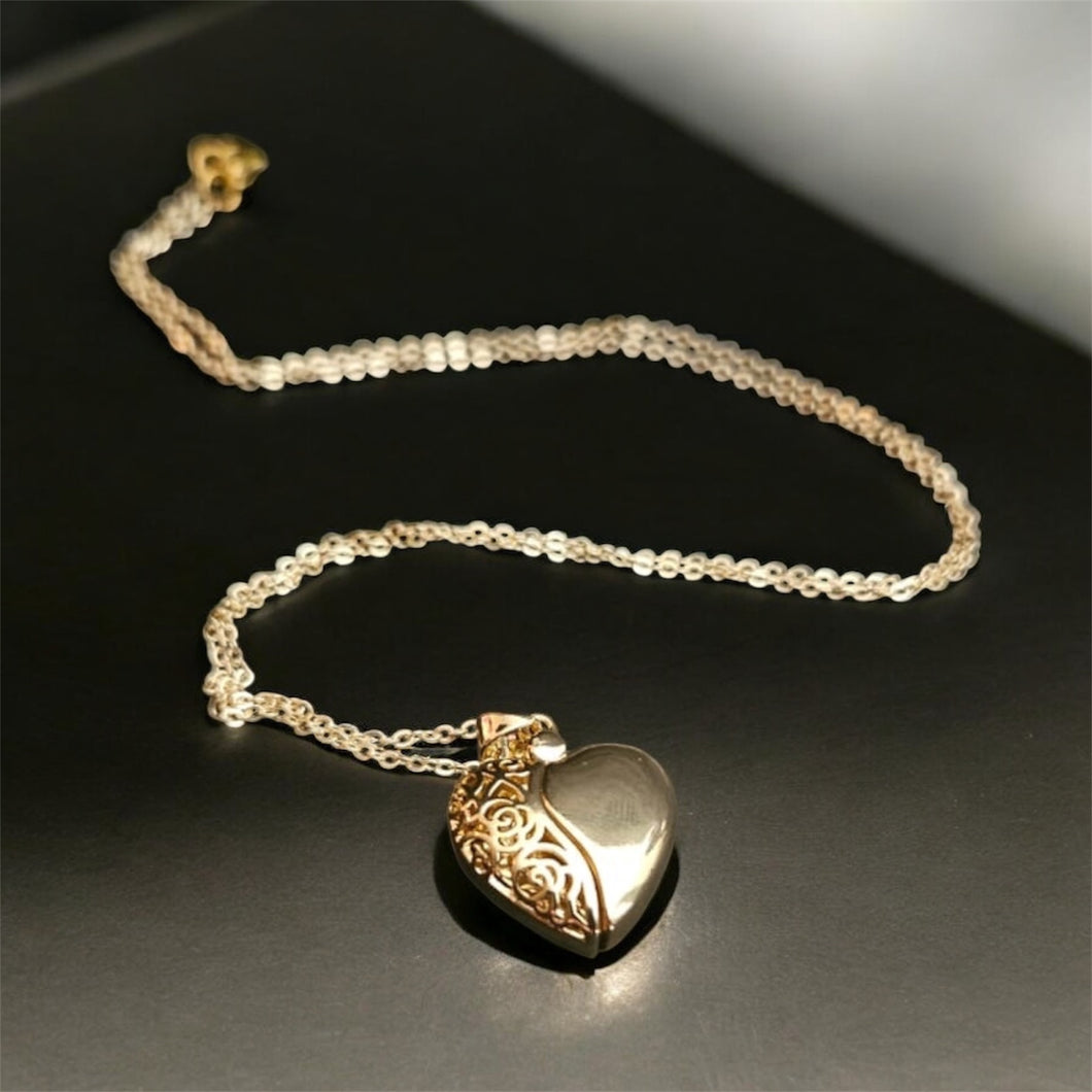 Dainty Gold Heart Picture Pendant Brass Necklace